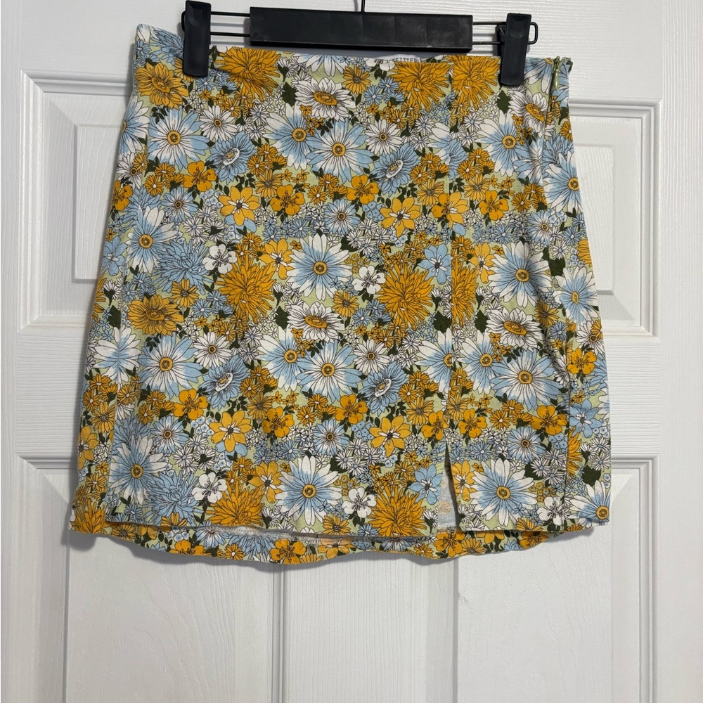Urban Outfitters Yellow and Blue Floral Mini Skirt